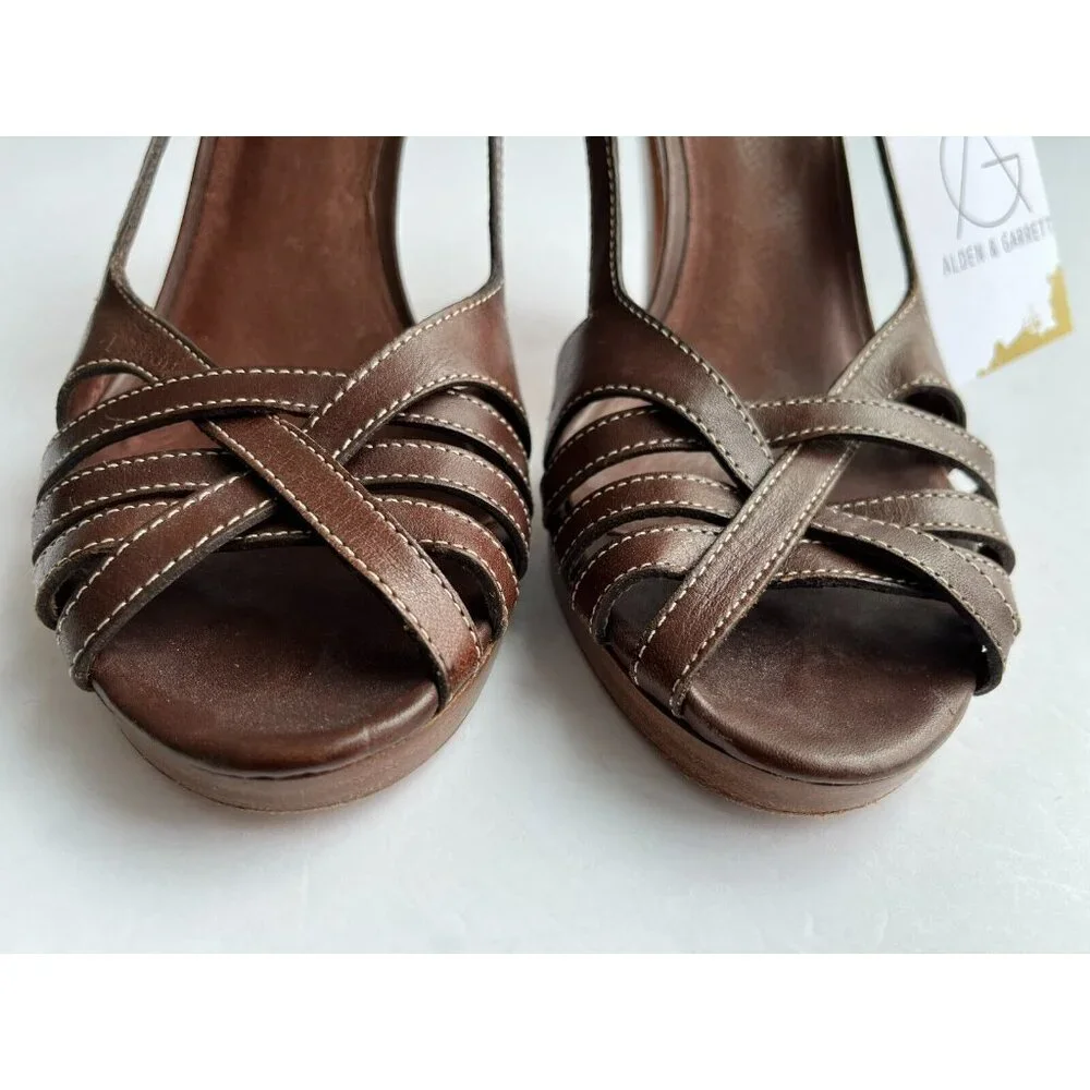 Michael Kors Brown Woven Strappy Wooden Heels, Size 8 (US)